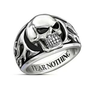 Gothic Punk Stainless Steel Skull Flaming Ring - Size 11
